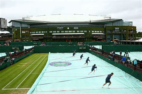 what happens when a tennis match is suspended due to rain|Play Resumes After Rain At Wimbledon On Saturday .